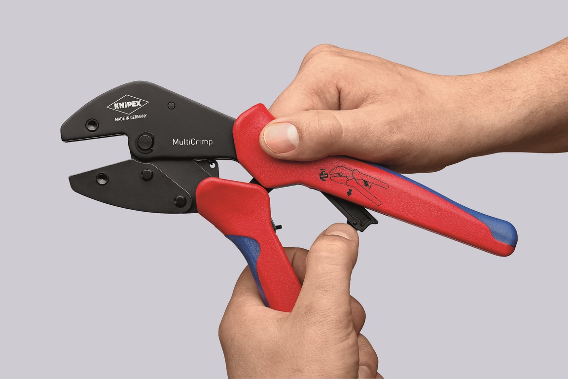 KNIPEX 97 32 240 Alicate para entallar terminales negro lacado con fundas en dos componentes 240 mm